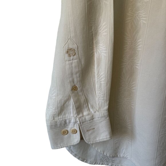 Tommy Bahama Beige Long Sleeve Button-Up Shirt M Silk Blend Textured Palm Leaf - Picture 8 of 9